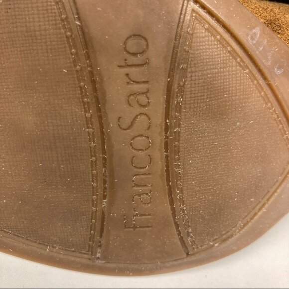 FRANCO SARTO Sz 10 Suede Straps Fringe Stacked Heel Western Style Zip Up Booties - Picture 8 of 11